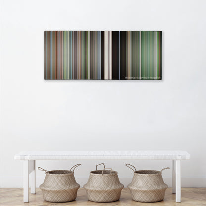 Stand by Me color palette canvas above a white bench with three woven baskets