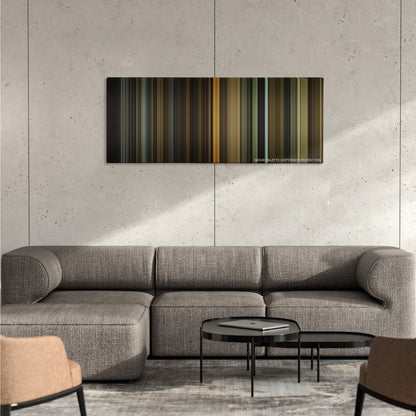 The Social Network color palette canvas on a concrete wall above a gray sectional sofa