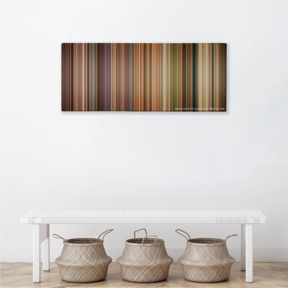 American Wedding color palette canvas above a white bench with three woven baskets
