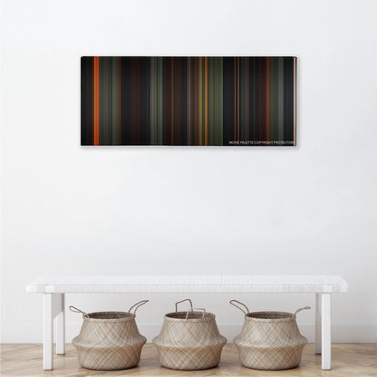 Hansel & Gretel: Witch Hunters color palette canvas above a white bench with three woven baskets