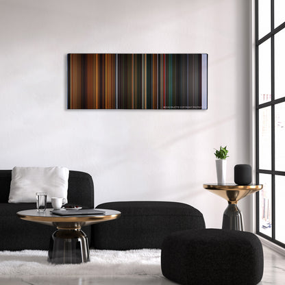 Crimson Peak color palette canvas above a black sofa with a gold-topped table