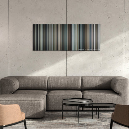 Flags of Our Fathers color palette canvas on a concrete wall above a gray sectional sofa