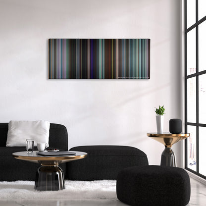 Uncut Gems color palette canvas above a black sofa with a gold-topped table