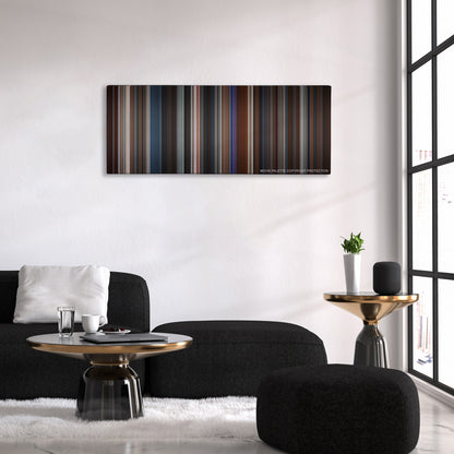 Basic Instinct color palette canvas above a black sofa with a gold-topped table
