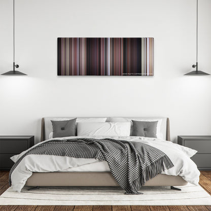 From Russia with Love color palette canvas above a bed, between two black pendant lamps