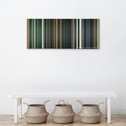Sunshine color palette canvas above a white bench with three woven baskets