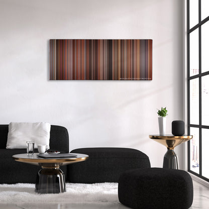 The Bank Job color palette canvas above a black sofa with a gold-topped table