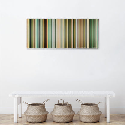 You Don't Mess with the Zohan color palette canvas above a white bench with three woven baskets