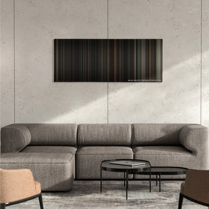 The Road color palette canvas on a concrete wall above a gray sectional sofa