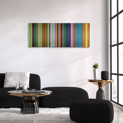 Kung Fu Panda 3 color palette canvas above a black sofa with a gold-topped table