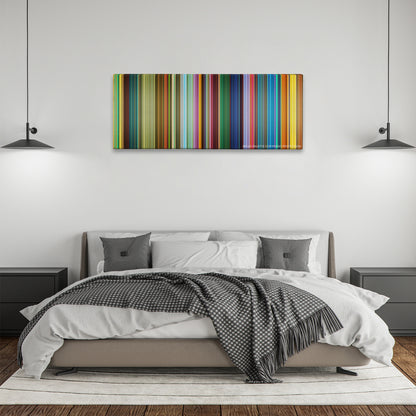 Kung Fu Panda 3 color palette canvas above a bed, between two black pendant lamps