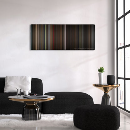 Darkest Hour color palette canvas above a black sofa with a gold-topped table