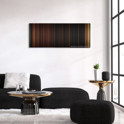 The Strangers color palette canvas above a black sofa with a gold-topped table