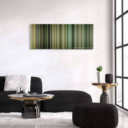 The Kingdom color palette canvas above a black sofa with a gold-topped table