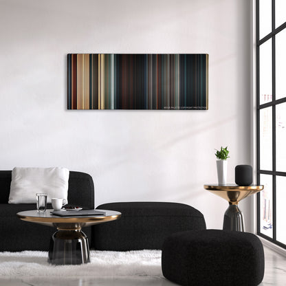 The Mummy color palette canvas above a black sofa with a gold-topped table