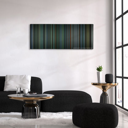 Snatch color palette canvas above a black sofa with a gold-topped table
