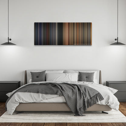 True Romance color palette canvas above a bed, between two black pendant lamps