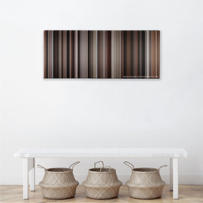 American Psycho color palette canvas above a white bench with three woven baskets