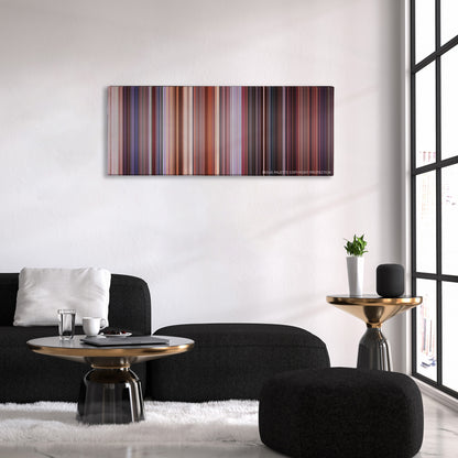 Team America: World Police color palette canvas above a black sofa with a gold-topped table