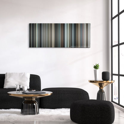 Flags of Our Fathers color palette canvas above a black sofa with a gold-topped table