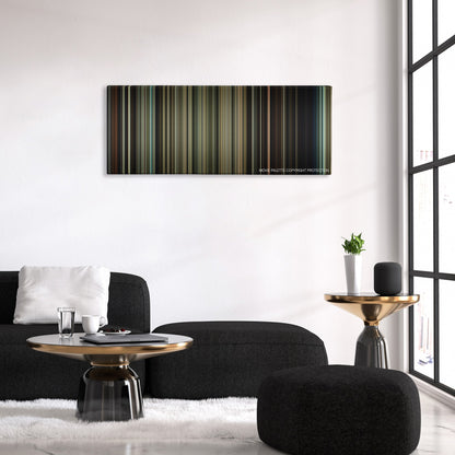 Contraband color palette canvas above a black sofa with a gold-topped table