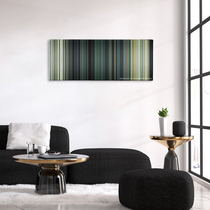Margin Call color palette canvas above a black sofa with a gold-topped table