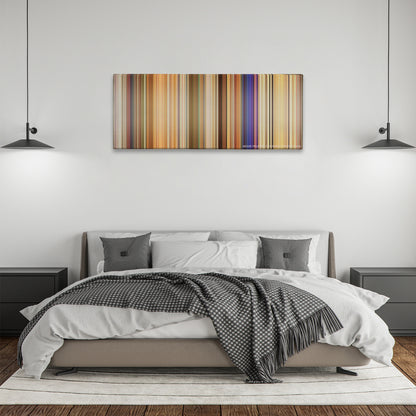 White Chicks color palette canvas above a bed, between two black pendant lamps