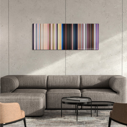 Zootopia color palette canvas on a concrete wall above a gray sectional sofa