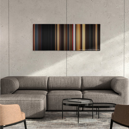 Nocturnal Animals color palette canvas on a concrete wall above a gray sectional sofa