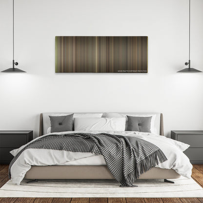 Carnage color palette canvas above a bed, between two black pendant lamps