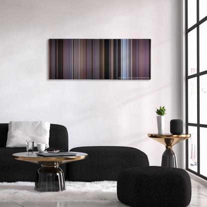 Rocky III color palette canvas above a black sofa with a gold-topped table