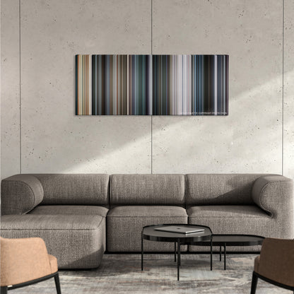 Captain America: Civil War color palette canvas on a concrete wall above a gray sectional sofa