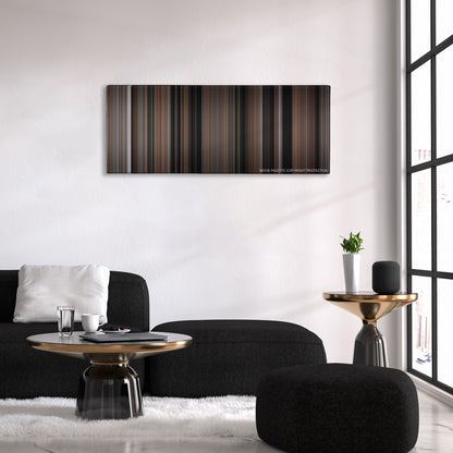The Blair Witch Project color palette canvas above a black sofa with a gold-topped table