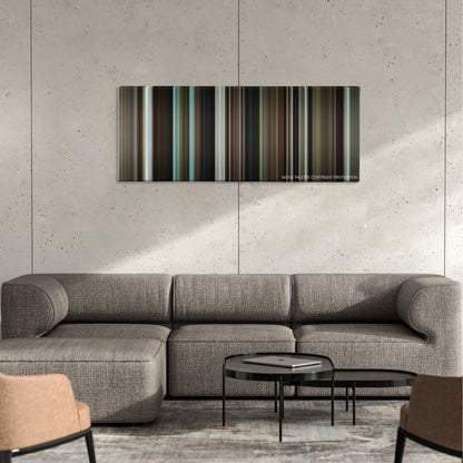 If I Stay color palette canvas on a concrete wall above a gray sectional sofa