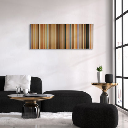 Erin Brockovich color palette canvas above a black sofa with a gold-topped table