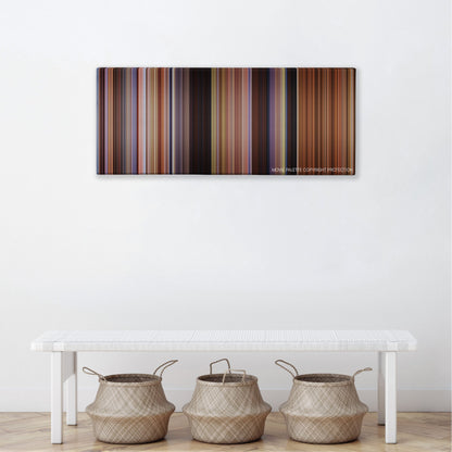 Shanghai Noon color palette canvas above a white bench with three woven baskets