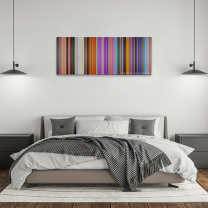 Ralph Breaks the Internet color palette canvas above a bed, between two black pendant lamps