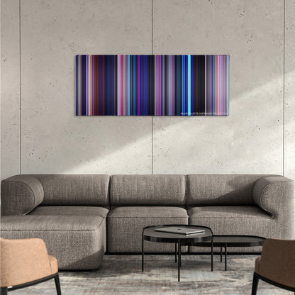 Frozen II color palette canvas on a concrete wall above a gray sectional sofa
