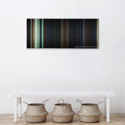The Nun color palette canvas above a white bench with three woven baskets