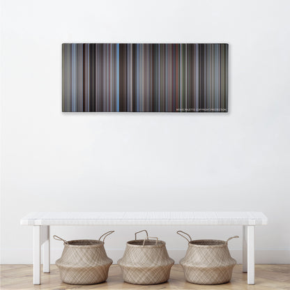 Mad Max color palette canvas above a white bench with three woven baskets