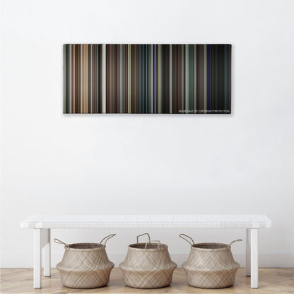 Orphan color palette canvas above a white bench with three woven baskets