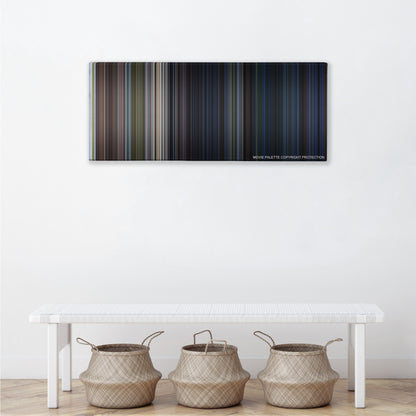 The Lost World: Jurassic Park color palette canvas above a white bench with three woven baskets