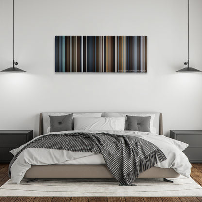 Master and Commander: The Far Side of the World color palette canvas above a bed, between two black pendant lamps