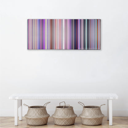 Inside Out color palette canvas above a white bench with three woven baskets