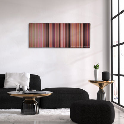 Mean Girls color palette canvas above a black sofa with a gold-topped table