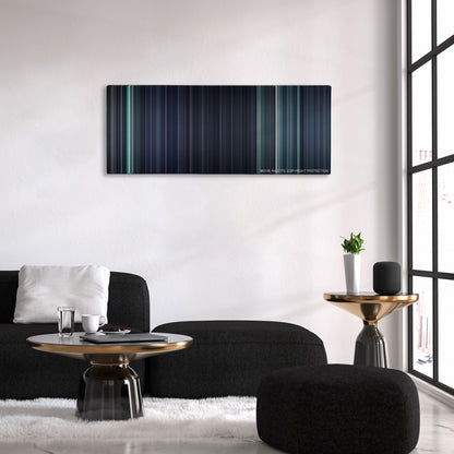 Underworld: Awakening color palette canvas above a black sofa with a gold-topped table