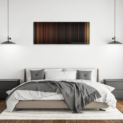 The Strangers color palette canvas above a bed, between two black pendant lamps