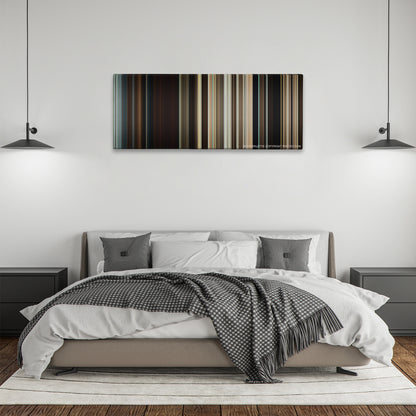 Where the Wild Things Are color palette canvas above a bed, between two black pendant lamps