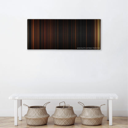 The Strangers color palette canvas above a white bench with three woven baskets
