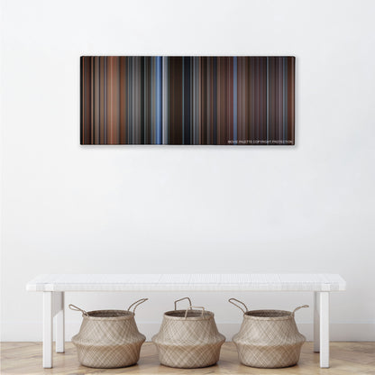 Sleepers color palette canvas above a white bench with three woven baskets
